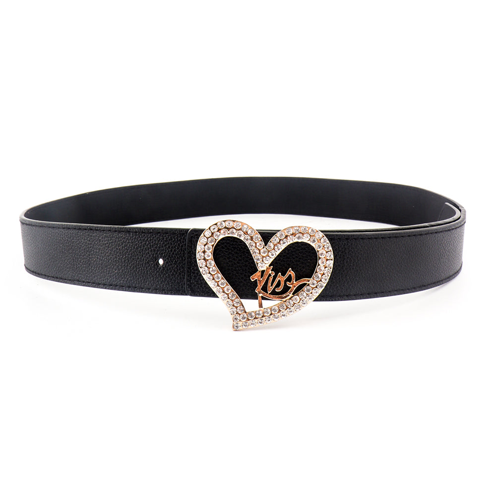 Ceinture Femme Noire Amour Incrusté Strass Boucle Dorée Ceinture Tendance Cent Jeans Jupe Manteau Assortis