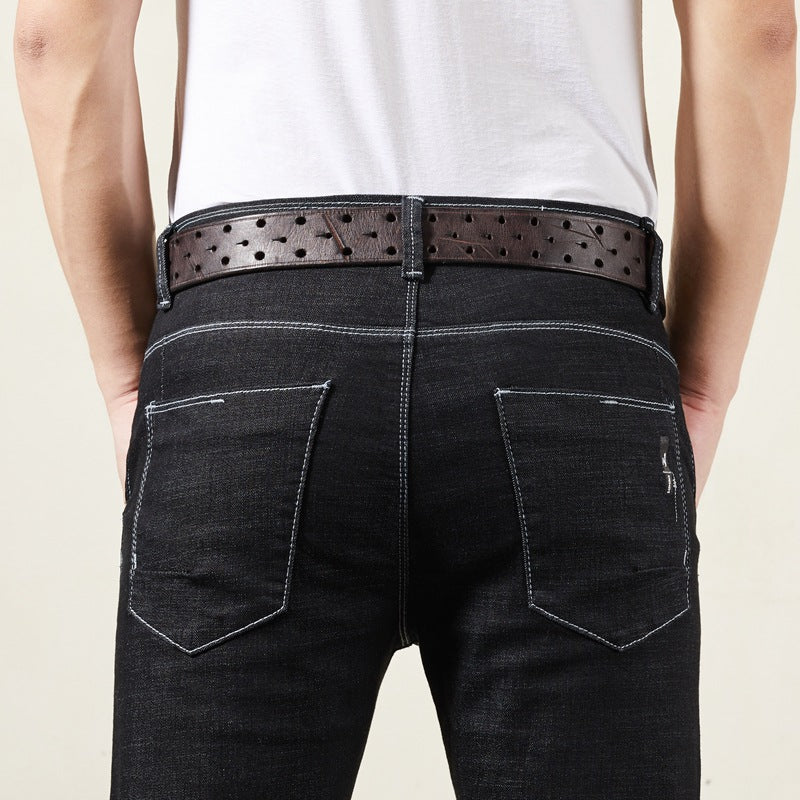Double Needle Copper Buckle Men's Belt Retro Head Layer Pure Cowhide