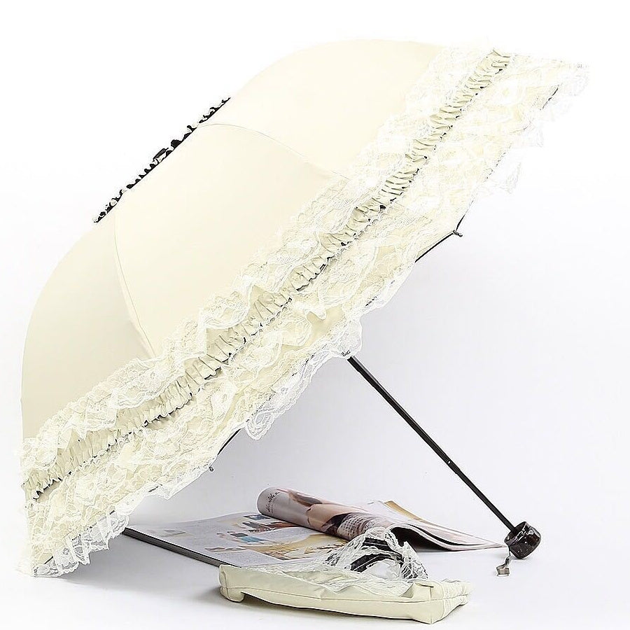 Vinyl Three Foldable Creative Double Layer Lace Umbrella