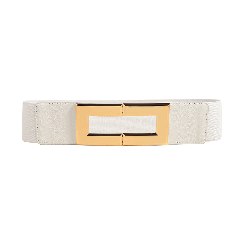 Ceinture décontractée multicolore pour femme à tempérament simple avec large ceinture élastique et boucle carrée en métal pour veste de costume ou robe