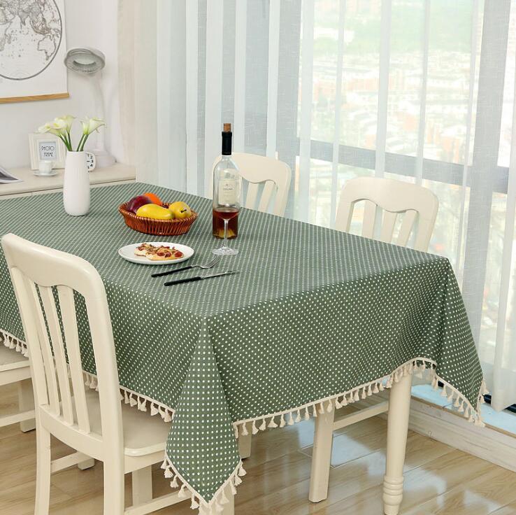 Nordic Simple Slub Hemp Solid Color Tassel Tablecloth