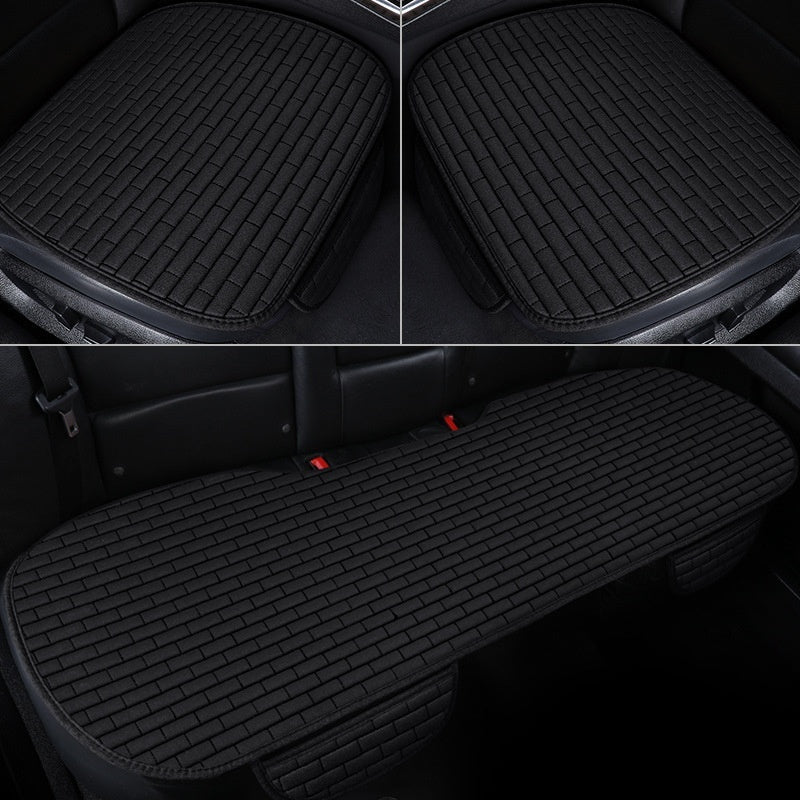 Linen Car Seat Cushion Three-piece Seat Protective Pad