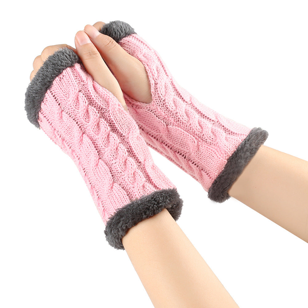 Gants en peluche d'hiver, tricot torsadé, mitaines sans doigts en polaire pour femmes, gants en laine épaisse et chaude