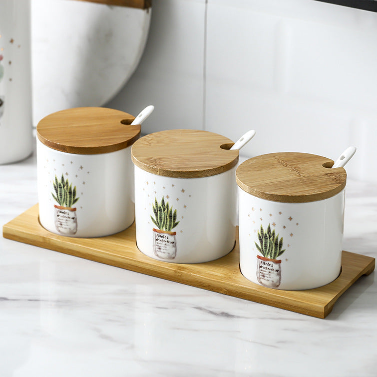 Three-piece Ceramic Seasoning Jar With Lid