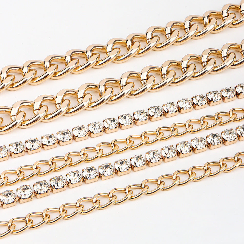 Chaîne de taille pour femmes, ceinture à boucle ardillon personnalisée, parure, robe, strass creux dorés, multi-couches, à nouer à la taille, assortie à tout.