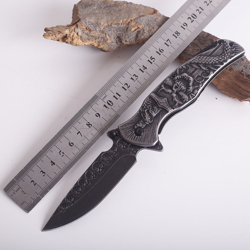 Handmade Steel Handle Embossed High Hardness Folding Outdoor Knife