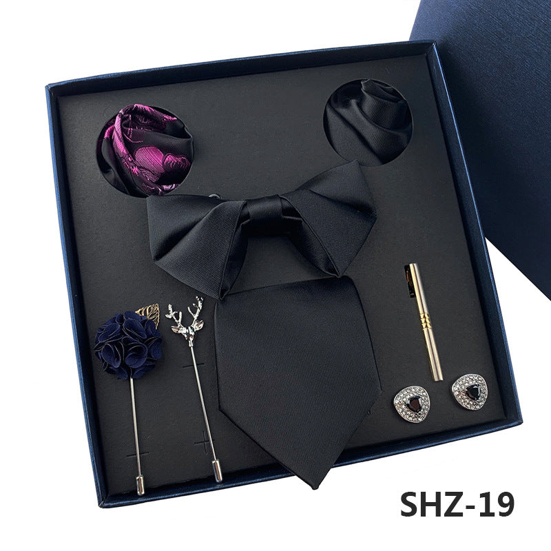 Men's Fashion Simple Pocket Scarf Brooch Tie Set