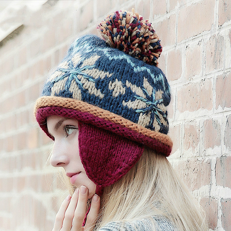 Thickened Warm Jacquard Wool Hat Pure Handmade