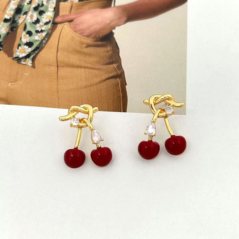 Cherry-shaped Drop Glazed Stud Earrings Earrings For Women