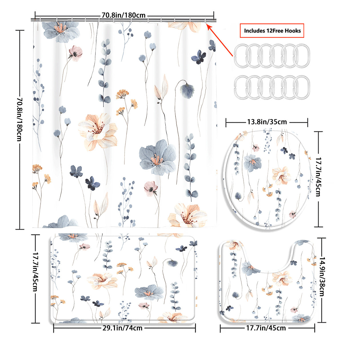 Digital Printing Waterproof Bathroom Shower Curtain Simple Series