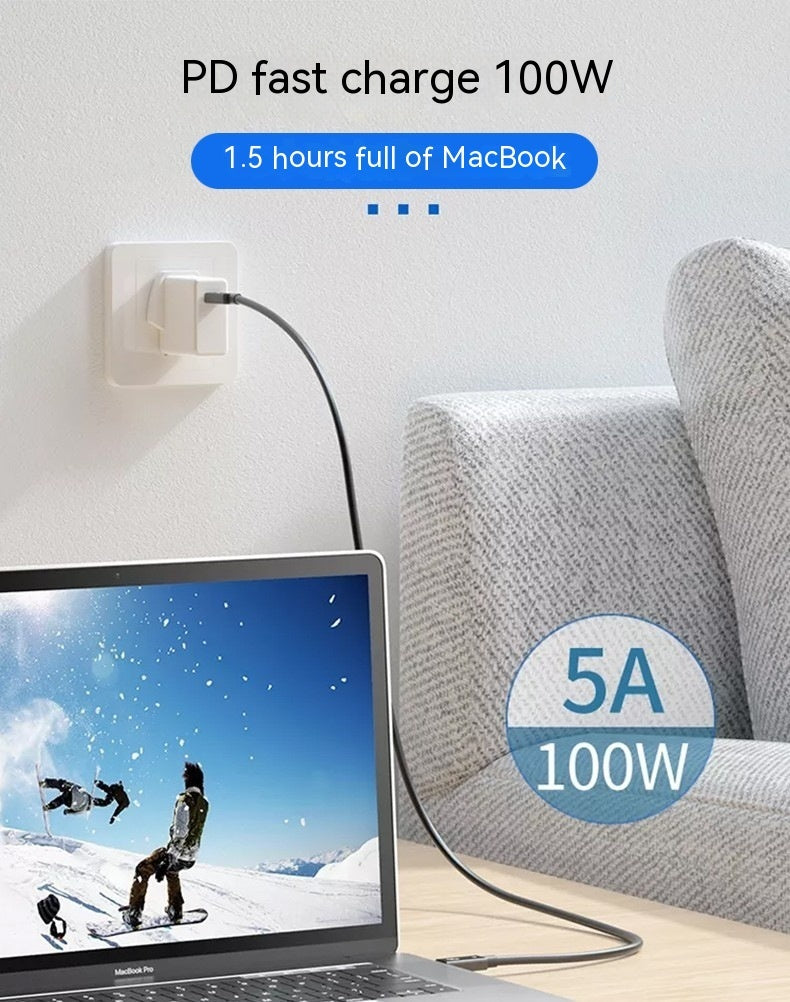 Câble de données de charge rapide USB4 pour ordinateur portable, projection d'écran 8K, transmission 40 Go, câble de données Type-C PD100W