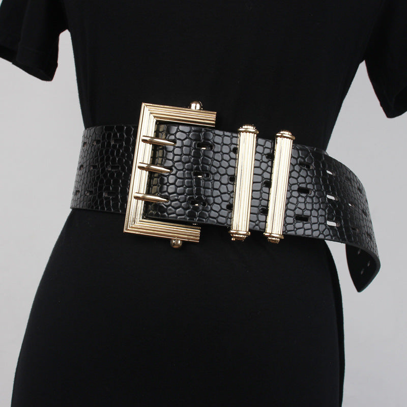 Ceinture de costume Rétro Boucle à trois broches Motif serpent Cuir Simple Avec robe pull Taille
