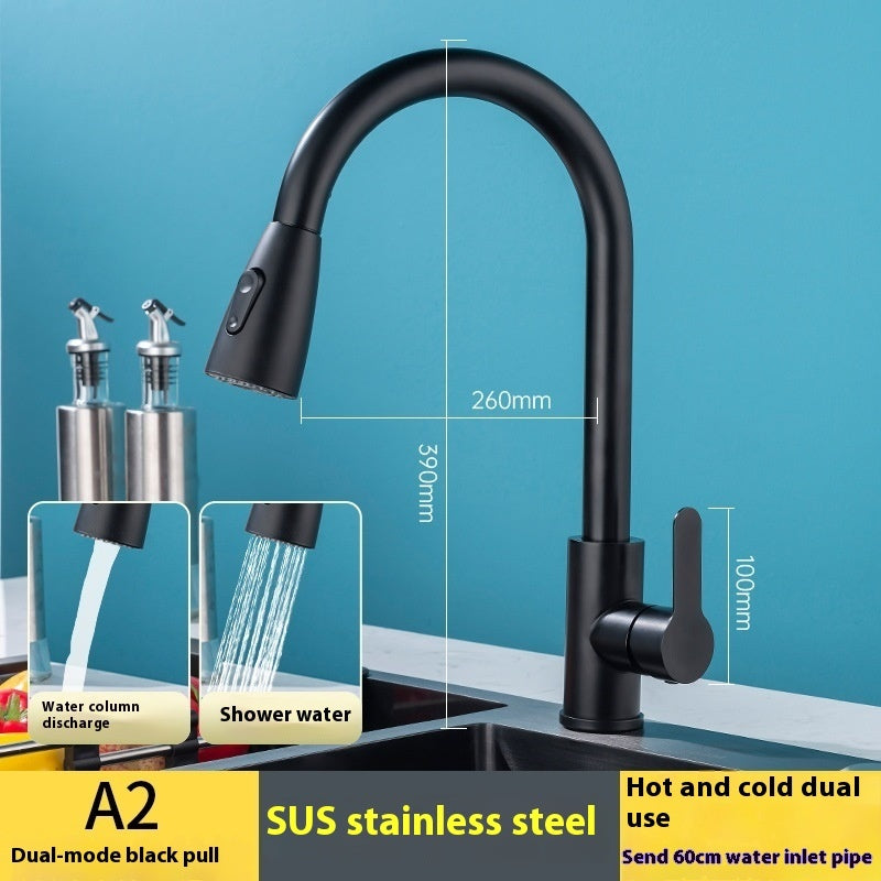 Black Rotatable Retractable Splash Proof Faucet