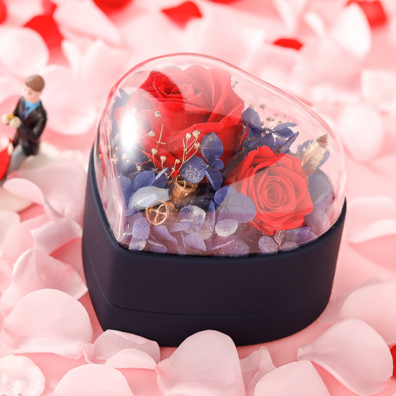 Boîte Cadeau Saint-Valentin Boîte à Bijoux Fleur Fraîche Éternelle en Forme de Cœur