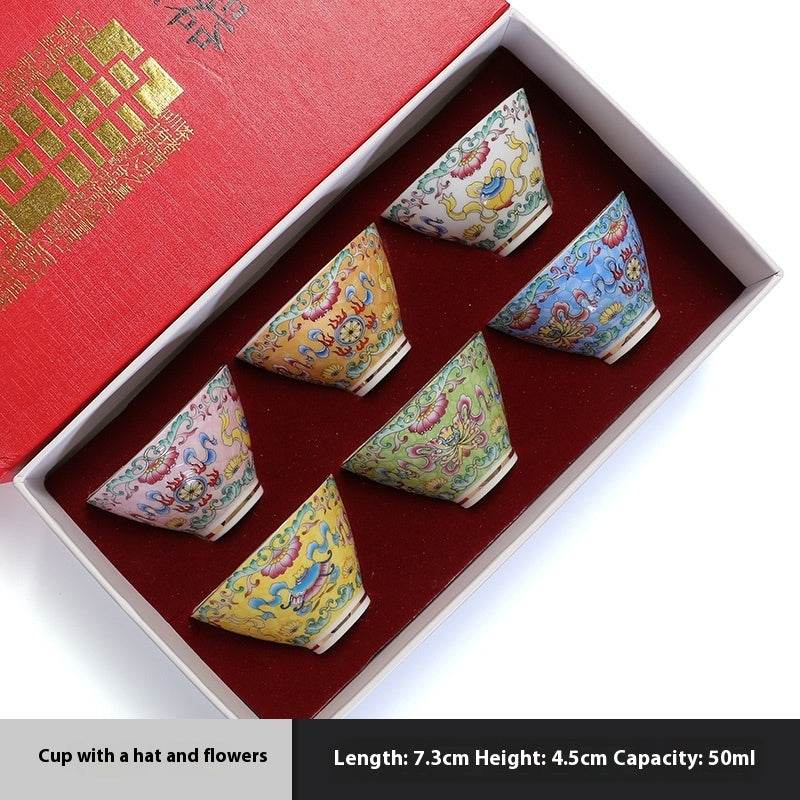 Enamel Vintage Ceramic Tea Cup Set