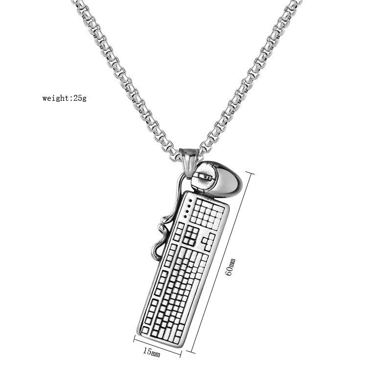 Vintage Mouse And Keyboard Titanium Steel Pendant Necklace