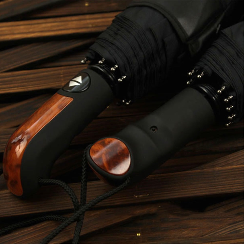 Men's Business Pure Black Full-automatic Three Fold Umbrella