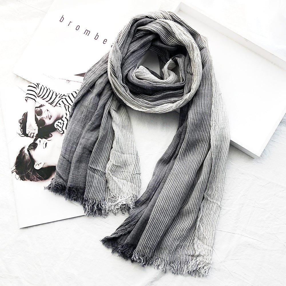 Women's Striped Cotton And Linen Scarf Shawl