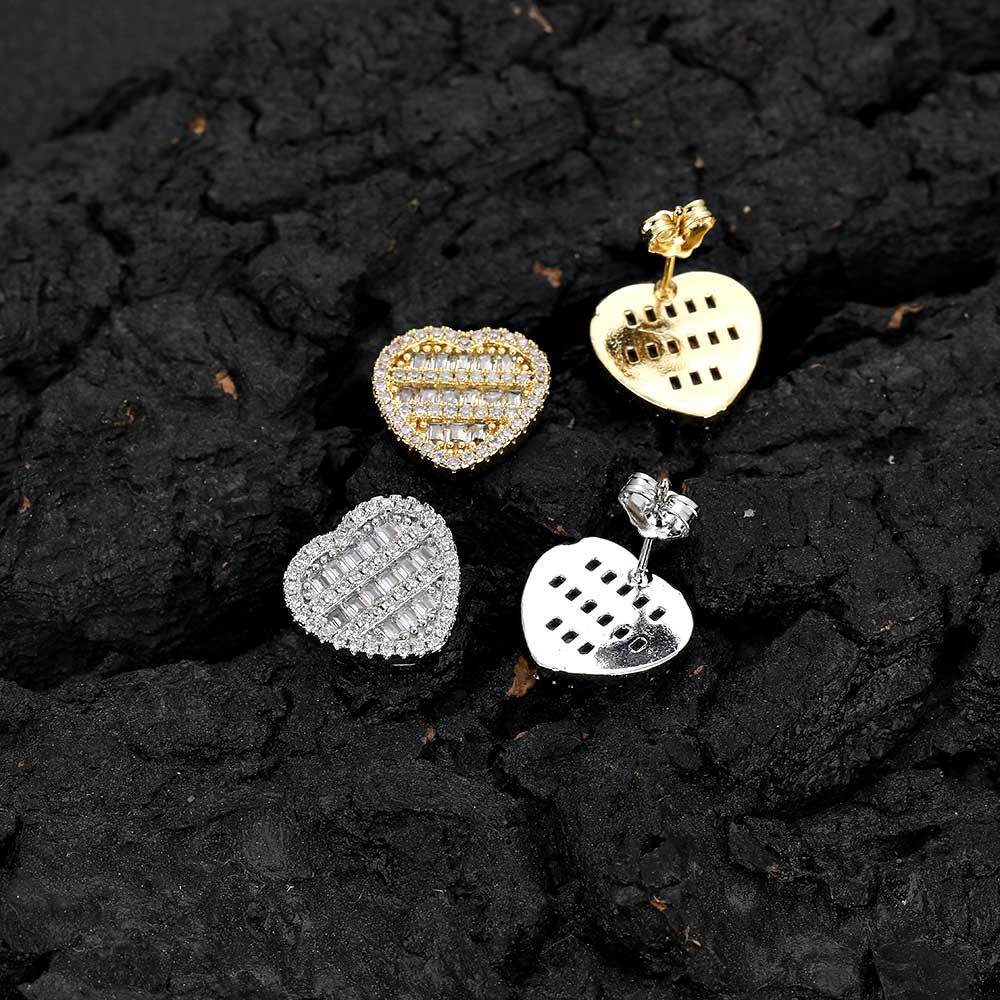Hip Hop Square And Round Mix Inlaid Zircon Love Heart Stud Earrings