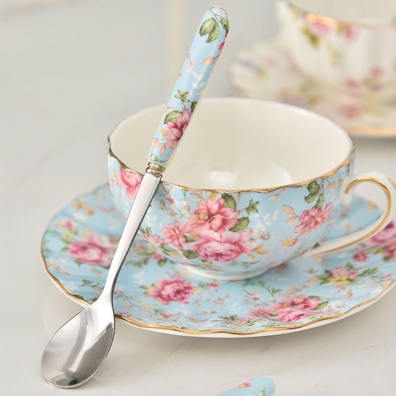 Ceramic Flower Tea Cup Coffee Suit Household Watchband Spoon
