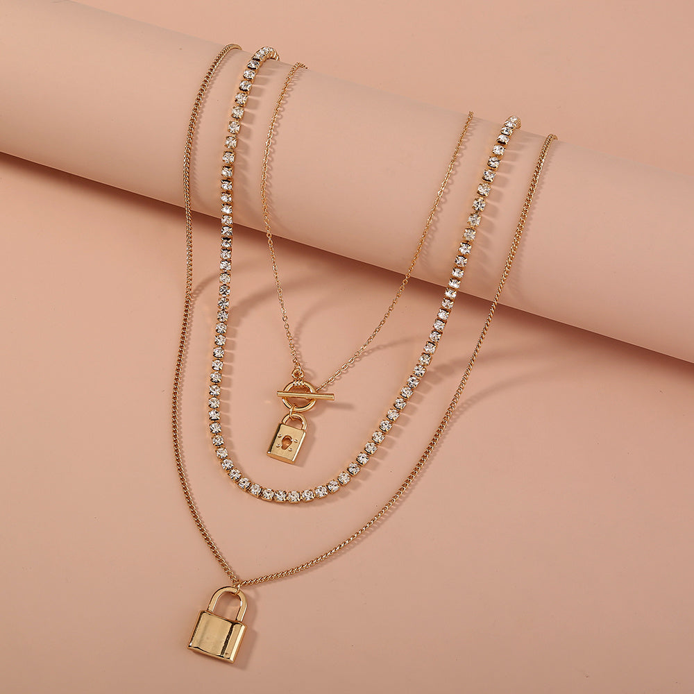 Creative design of tidal geometry lock pendant with detachable multi-layer necklaces