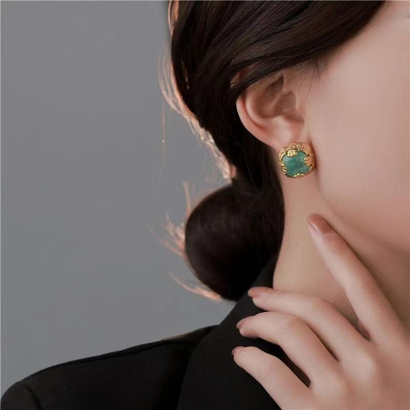 Vintage Silver Needle Ice Crystal Earrings For Women