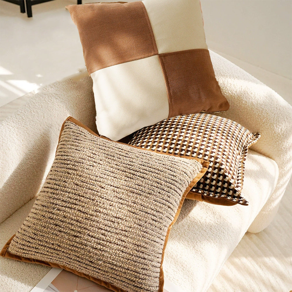 Nordic Ins Cream Style Brown Cream Wind Pillow Cover Vintage French Stamping Waist Cushion Cover Decor Home Decorative Pillowcase 30x50 45x45