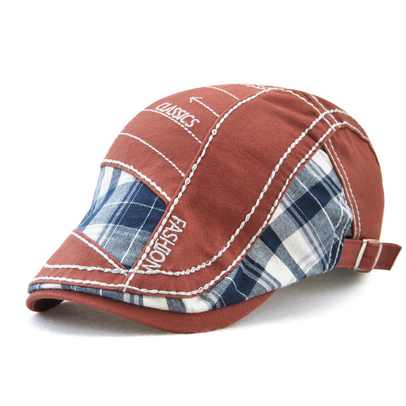 Casquette à visière courte en tissu écossais avec empiècements à chevrons