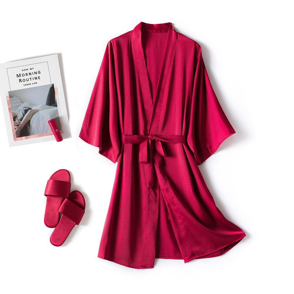 Women's One-Piece Mid-Length Solid Robe Bathrobe