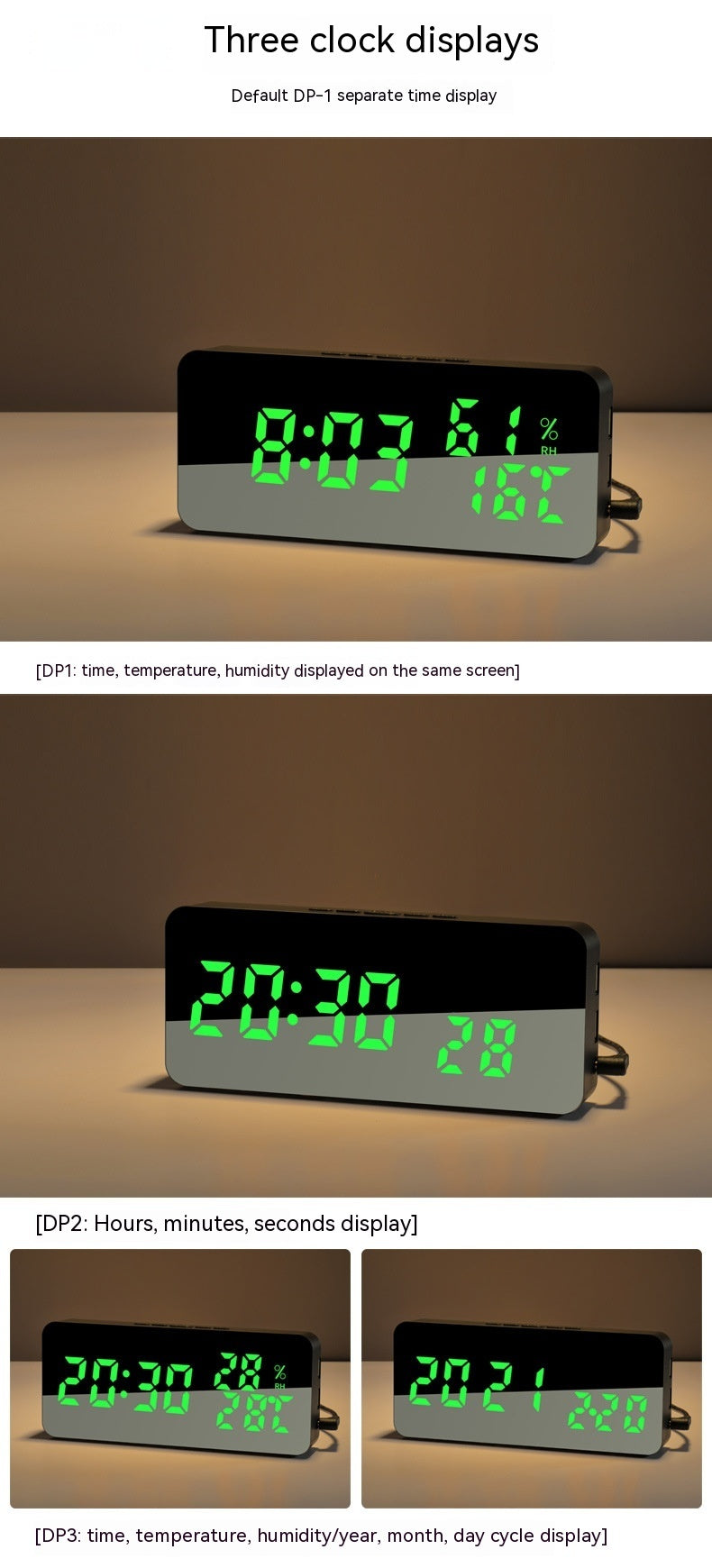 Miroir de charge créatif pour téléphone portable Horloge murale Alarme Rappel Vocal