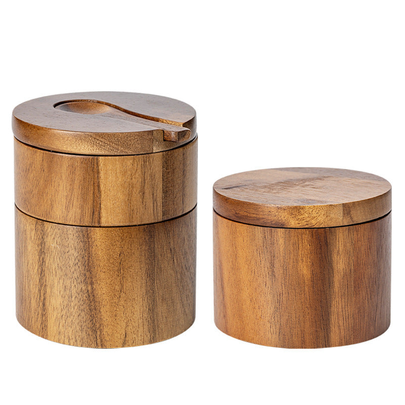 Acacia Wooden Single Layer Salt Jar Seasoning Box Storage