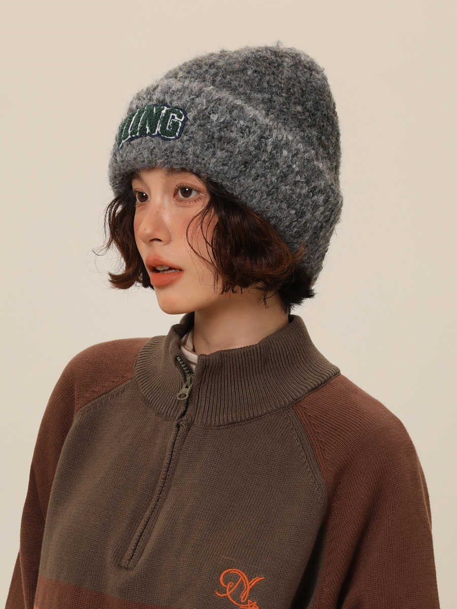 Wool Blend Vintage Gradient Embroidery Knitted Hat Women