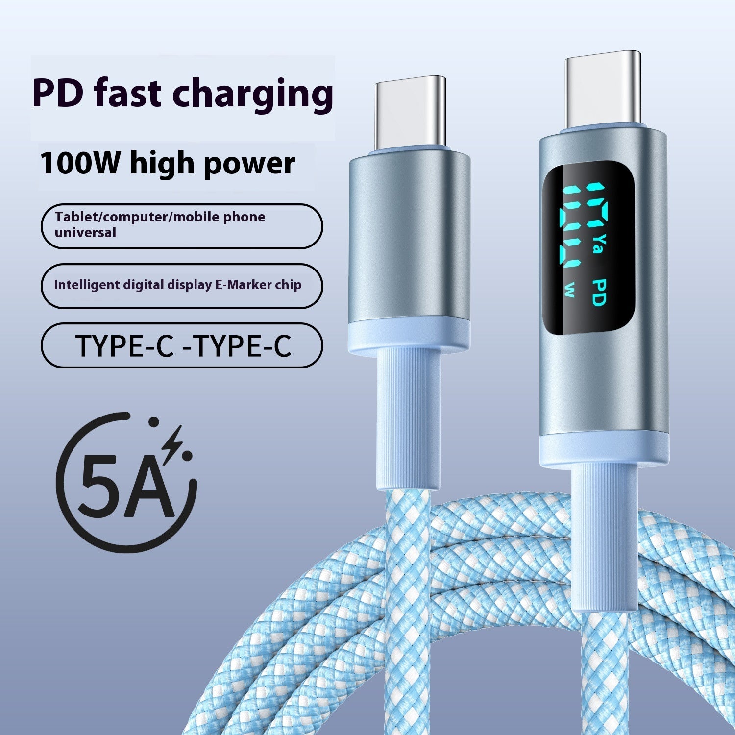 Câble de données de téléphone portable à double Type-C à charge rapide avec affichage numérique