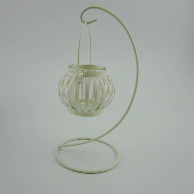 Lanterne de jardin chinoise en fonte, lanterne à bougie en verre et métal sur pied.
