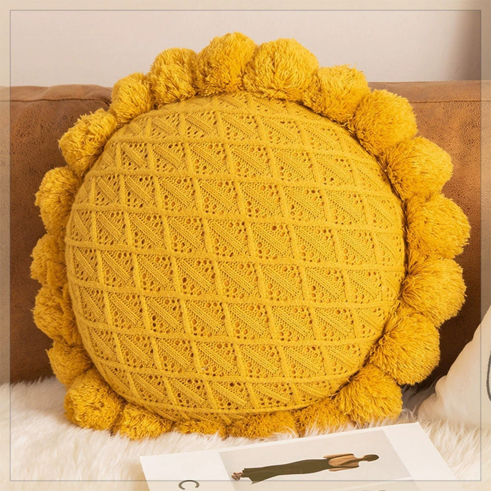 Home Decoration Knitting Cushion Cover Mint Green Tassel Pillowcover Modern Sofa Living Room Waist Pillow Bed Head Round Pillow Ins Style Pillow