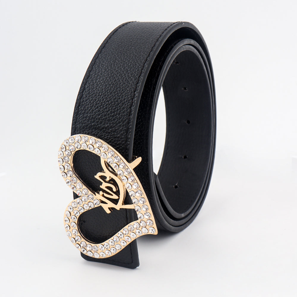 Ceinture Femme Noire Amour Incrusté Strass Boucle Dorée Ceinture Tendance Cent Jeans Jupe Manteau Assortis