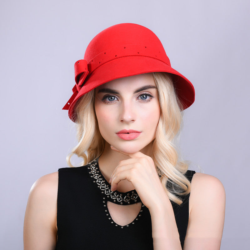 Women's Woolen Perforated Bow Top Hat