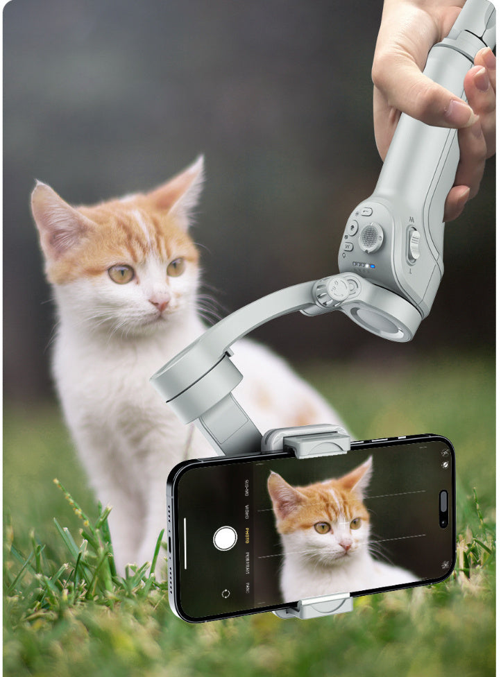 Tête de trépied portable Stabilisateur anti-secousse à trois axes Reconnaissance faciale intelligente par IA et sangle de caméra pour prise de vue vidéo courte Lumière d'appoint
