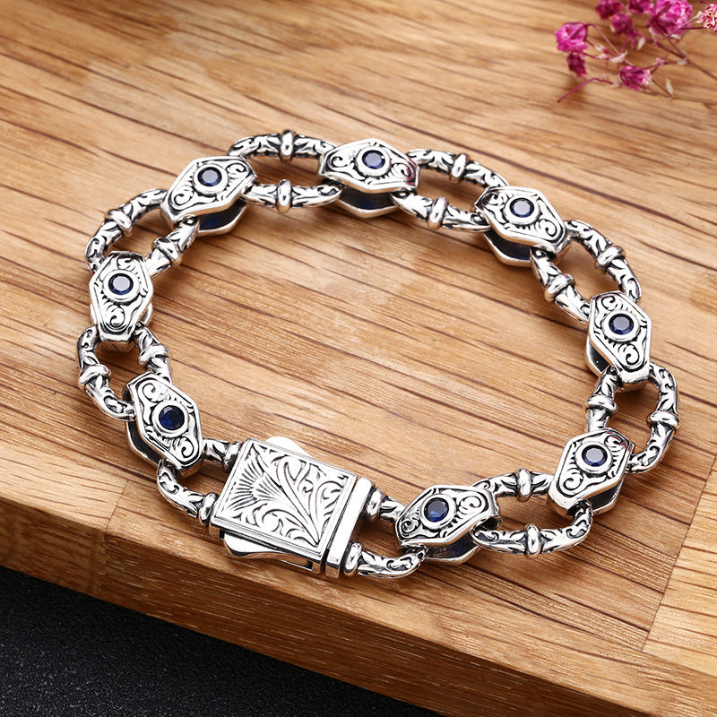 Bracelet en argent sterling 925 avec motif en relief pour homme