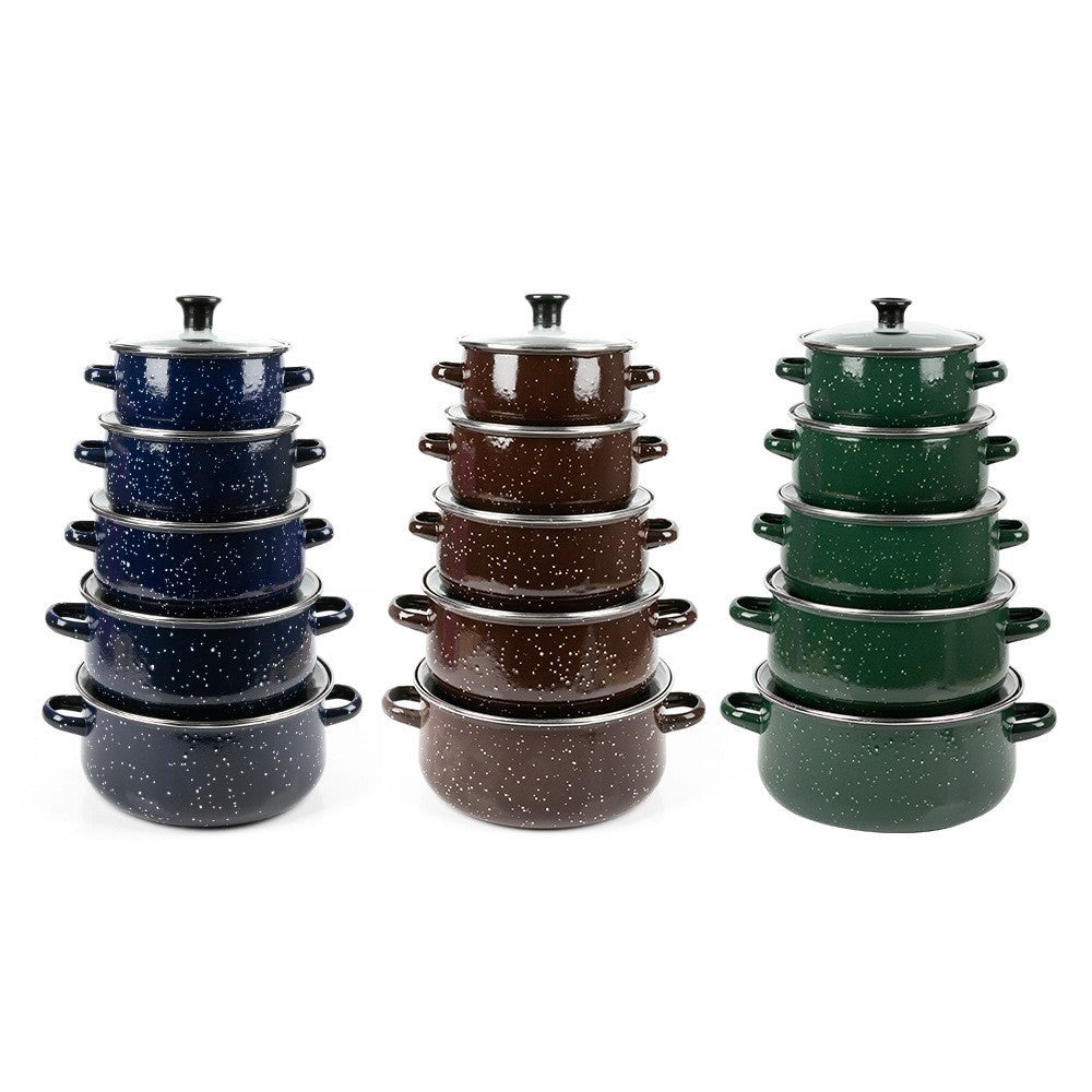 Enamel Set Five-piece Enamel Soup Pot Green Blue Brown