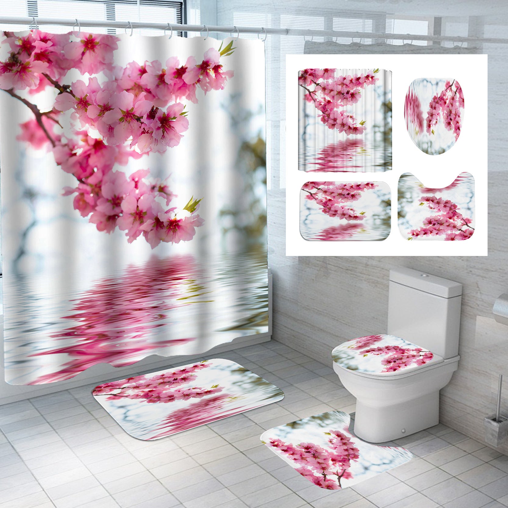 Digital Printing Polyester Shower Curtain Bathroom Pansy Reflection
