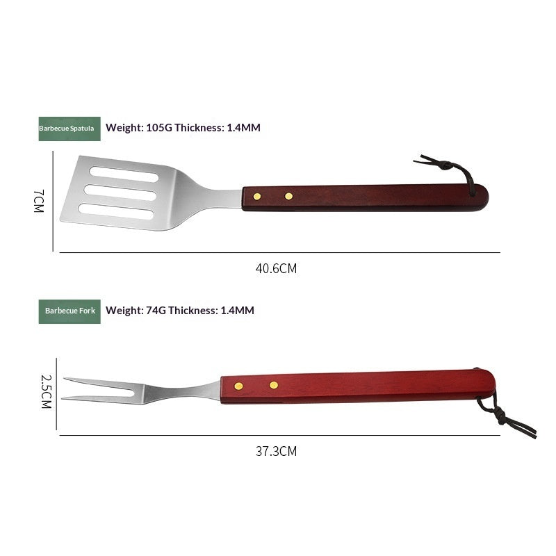 Ensemble de 3 ustensiles de barbecue en acier inoxydable avec manche en bois : spatule, fourchette et pince