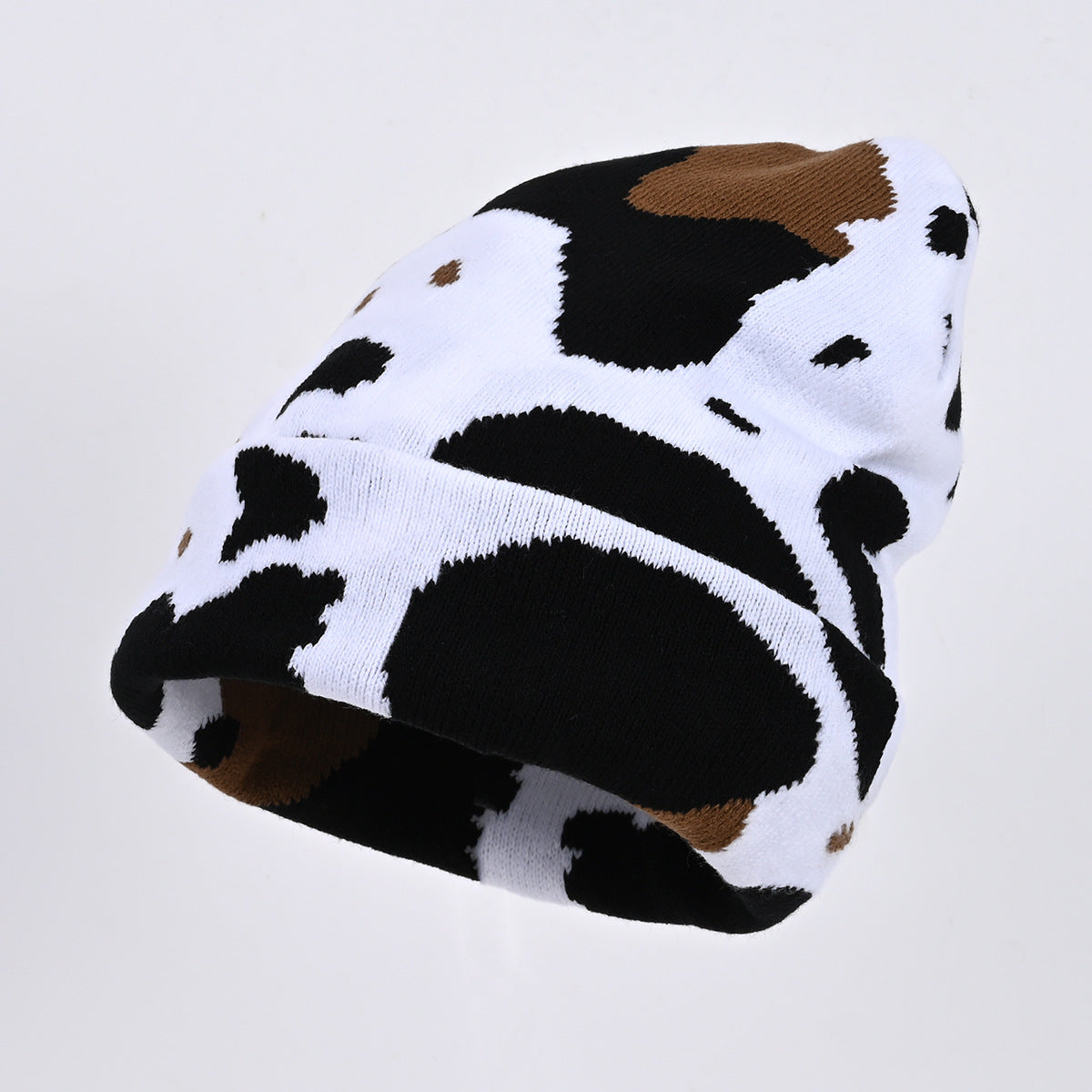 Chapeau en Tricot Motif Vache Jacquard Populaire Hip Hop Casquette Lettre Tendance Urbaine