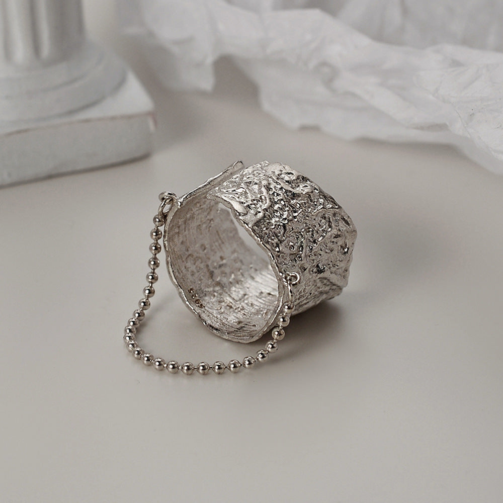 Bague Style Normcore à Texture Feuille d'Étain