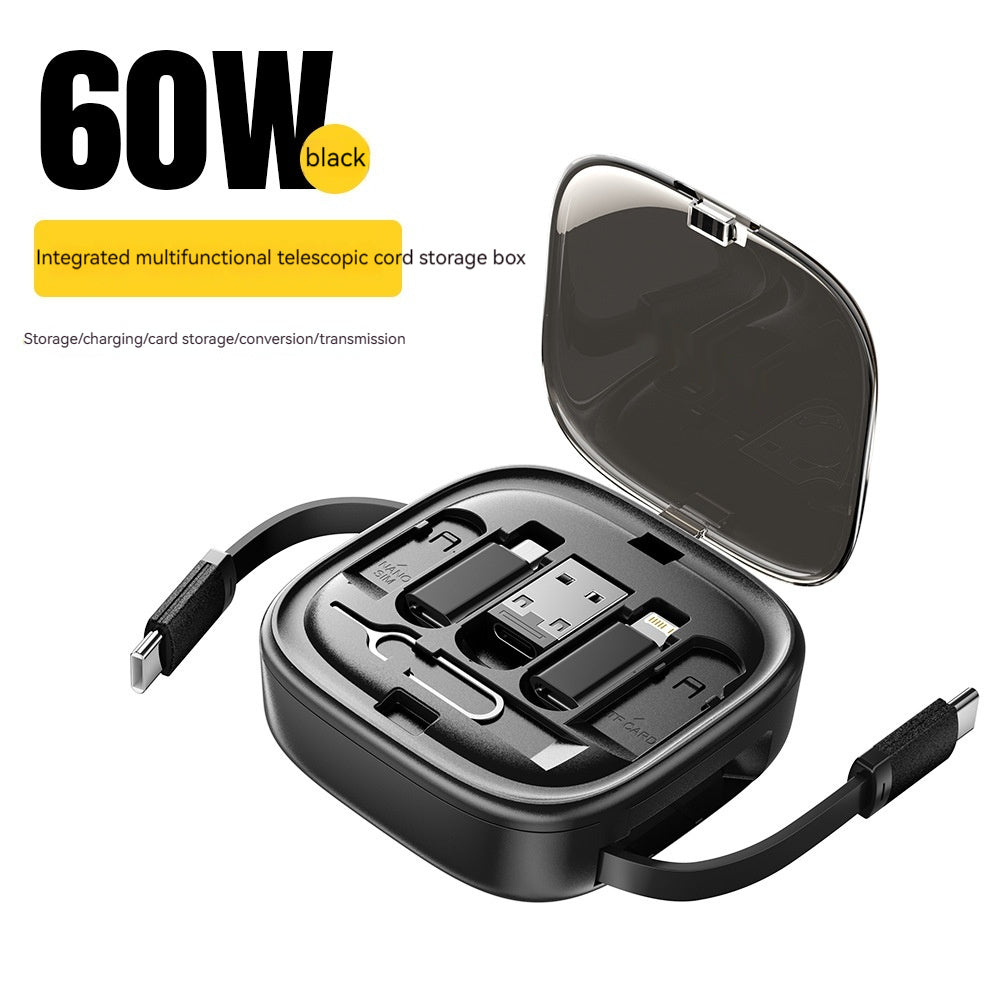 Câble de données de rangement de fil souple Charge rapide 60W Boîte multifonctionnelle d'interface de chargement de téléphone portable