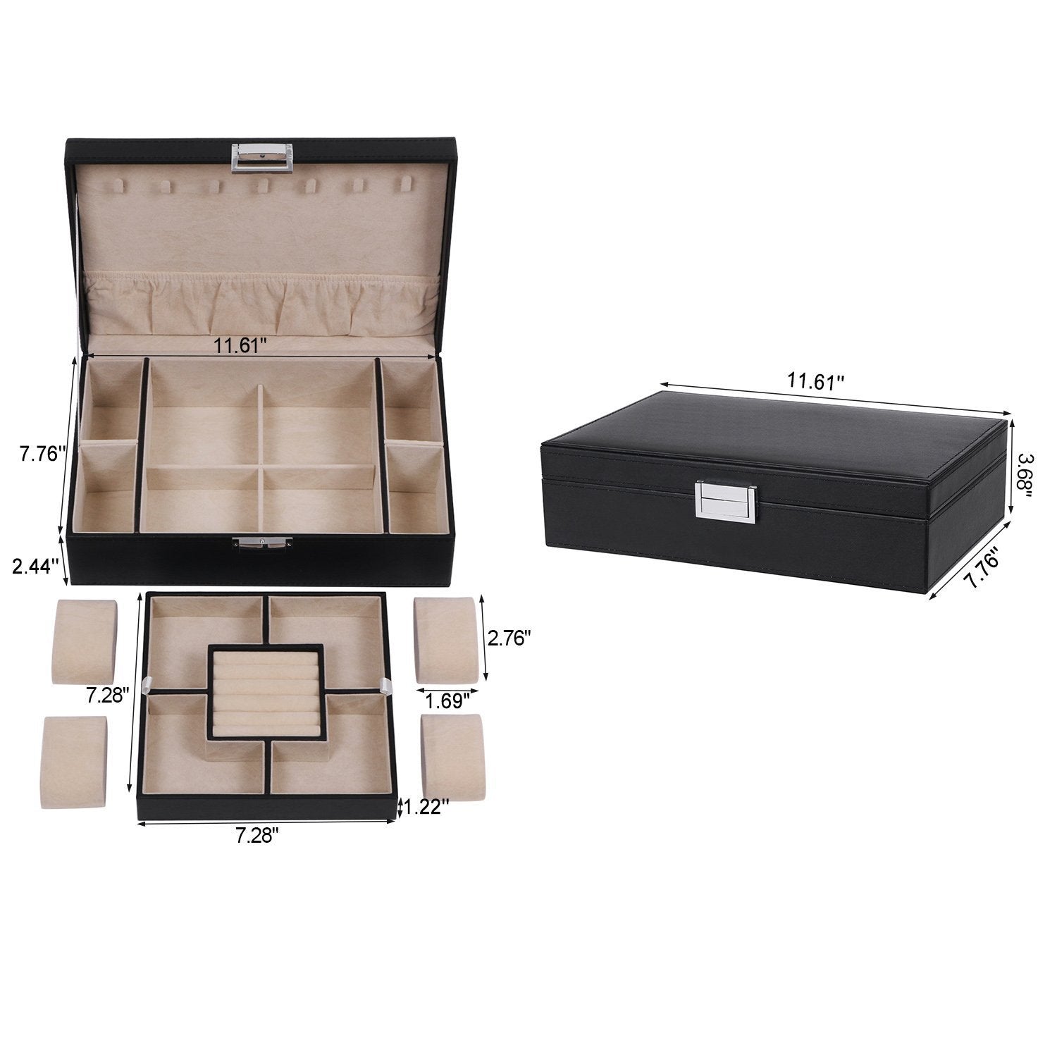 Boîte de rangement à 4 compartiments plateau combiné détachable boîte cadeau de rangement de bijoux