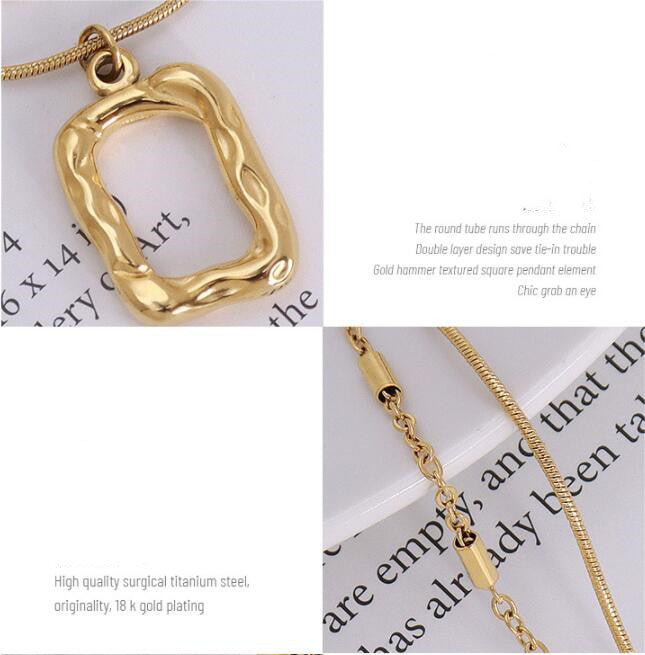Vintage Titanium Steel 18k Gold Geometric Double-layer Square Clavicle Chain