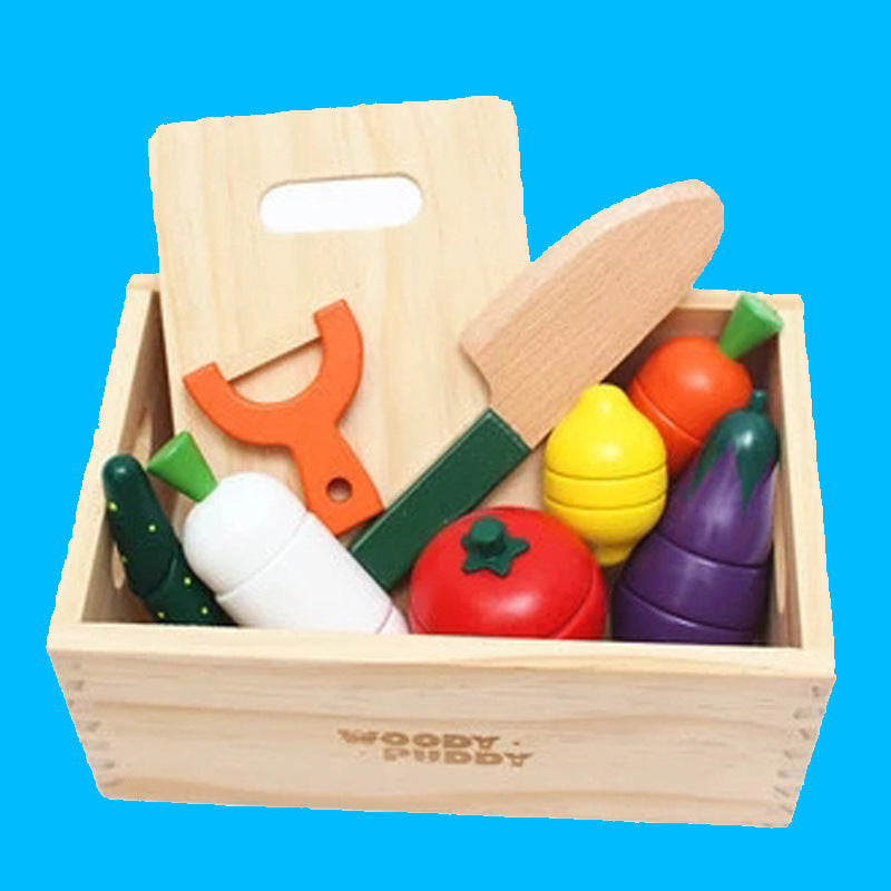 Children Play House Simulation Woody Wooden Wooden Box Magnetic Fruit And Vegetable Slicer Toy