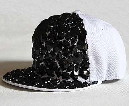 Adjustable Men's And Women's Flat Brim Full Black Diamond Rivet Baseball Hat
