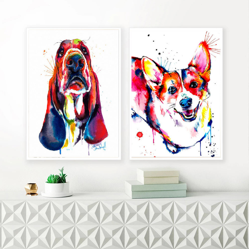 Colorful Animal Dog Canvas Painting Poster Abstract Wall Art
